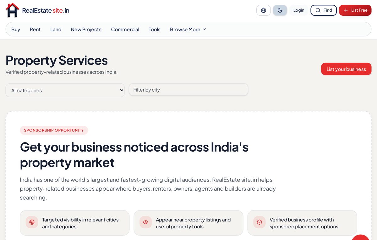 Example of a sponsored placement on the Property Services directory (/property-services)