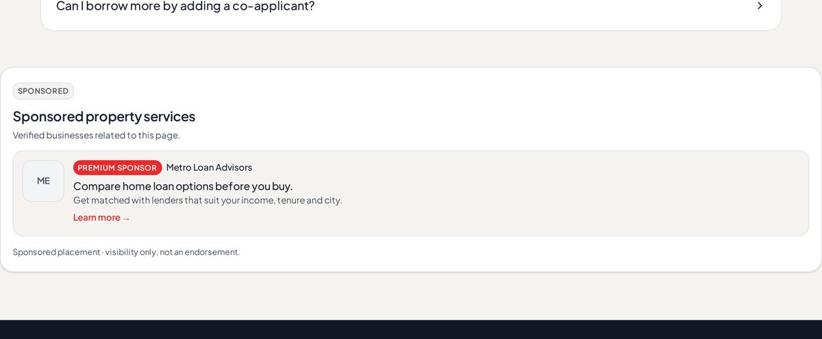 Example of a sponsored placement on the Home loan eligibility (tool_eligibility)